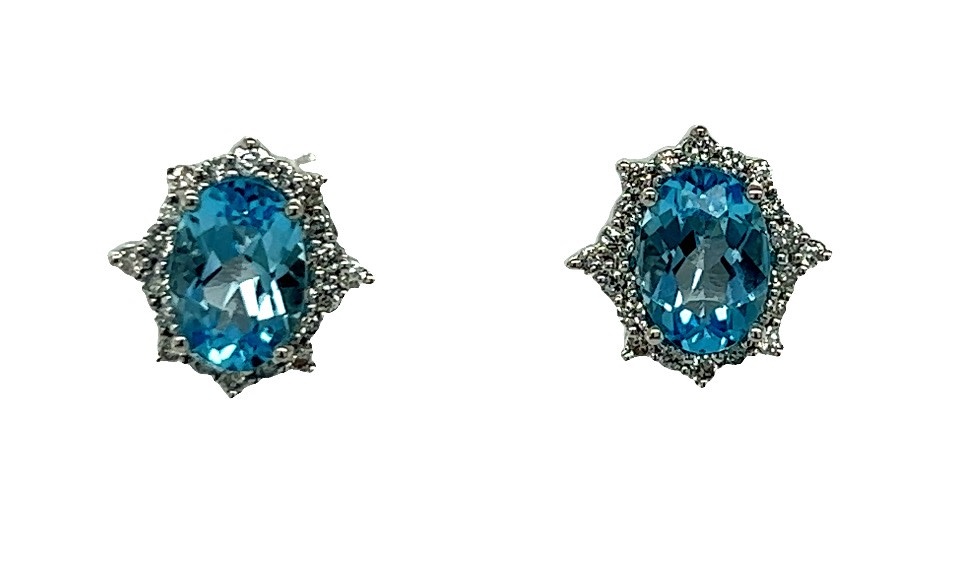 14KW Blue Topaz & Diamond Earrings 1.83TW 14KW Blue Topaz & Diamond Earrings 1.83TW
