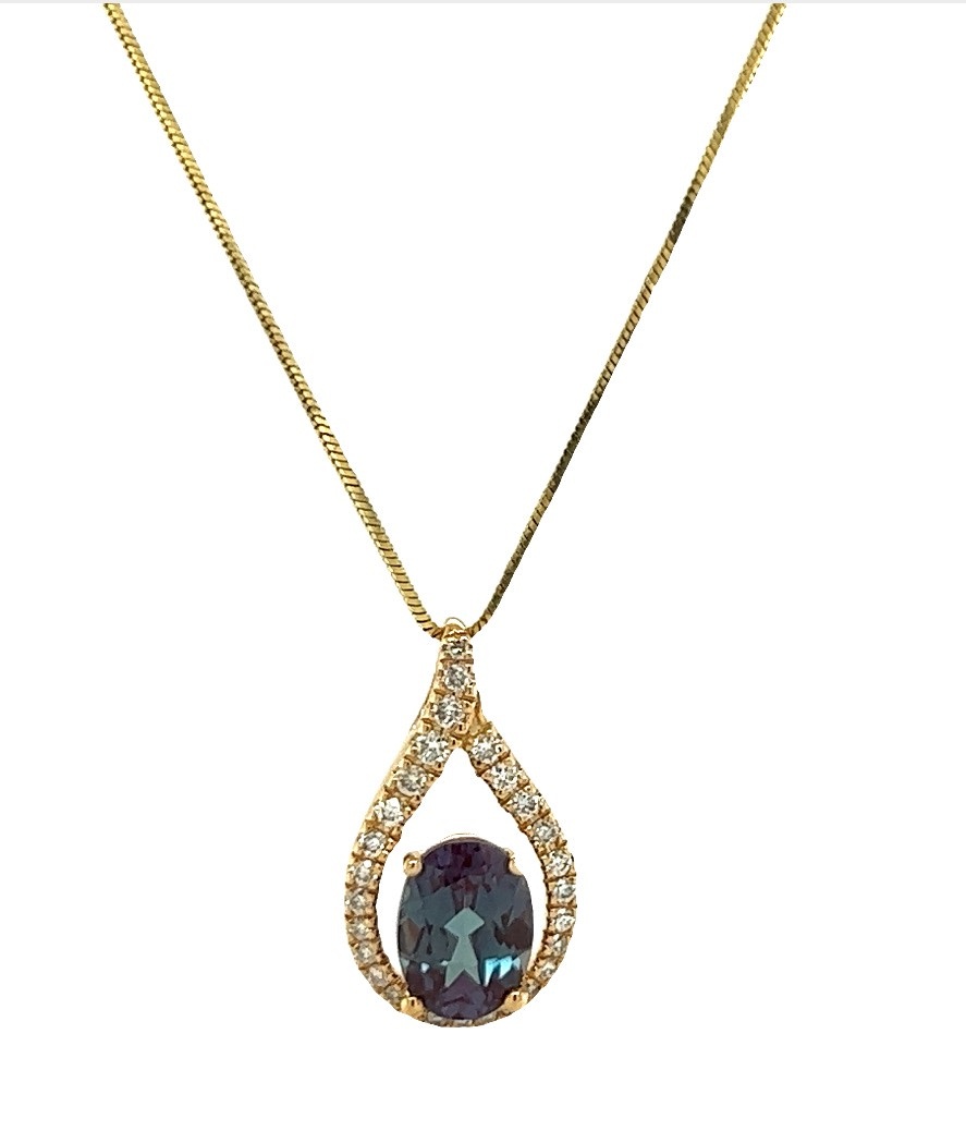 14KY Created Alexandrite & Diamond Pendant 14KY Created Alexandrite & Diamond Pendant