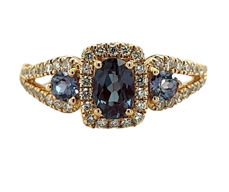 14KY Created Alexandrite & Diamond Ring 14KY Created Alexandrite & Diamond Ring