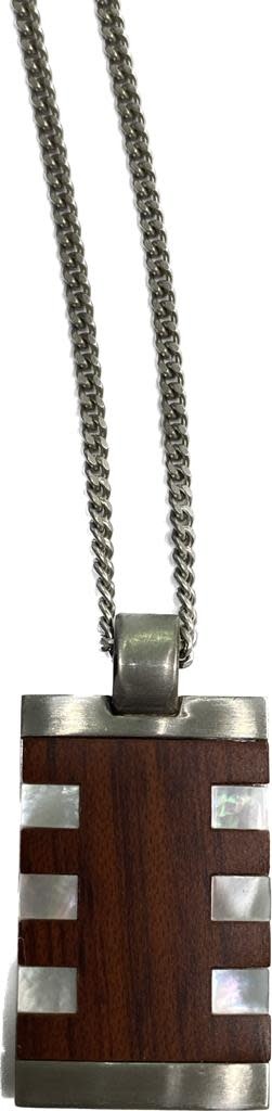 Estate Mens Wood grain and stainless Steel Pendant and chain Estate Mens Wood grain and stainless Steel Pendant and chain