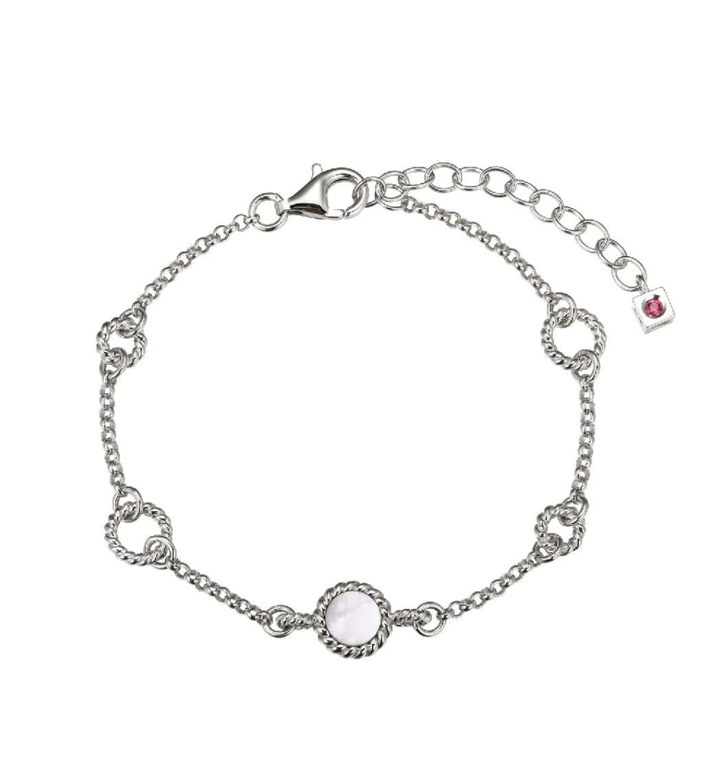 .925 NAUTICAL RHODIUM PLATED GENUINE 6MM ROUND HOWLITE & ROPE LINK BRACELET .925 NAUTICAL RHODIUM PLATED GENUINE 6MM ROUND HOWLITE & ROPE LINK BRACELET