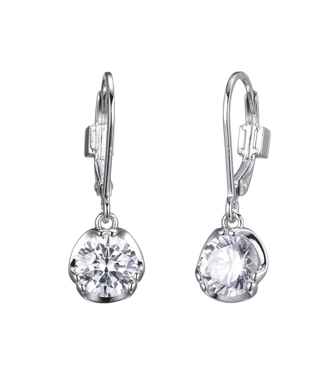 .925 Rhodium Plated CZ Dangle Earrings