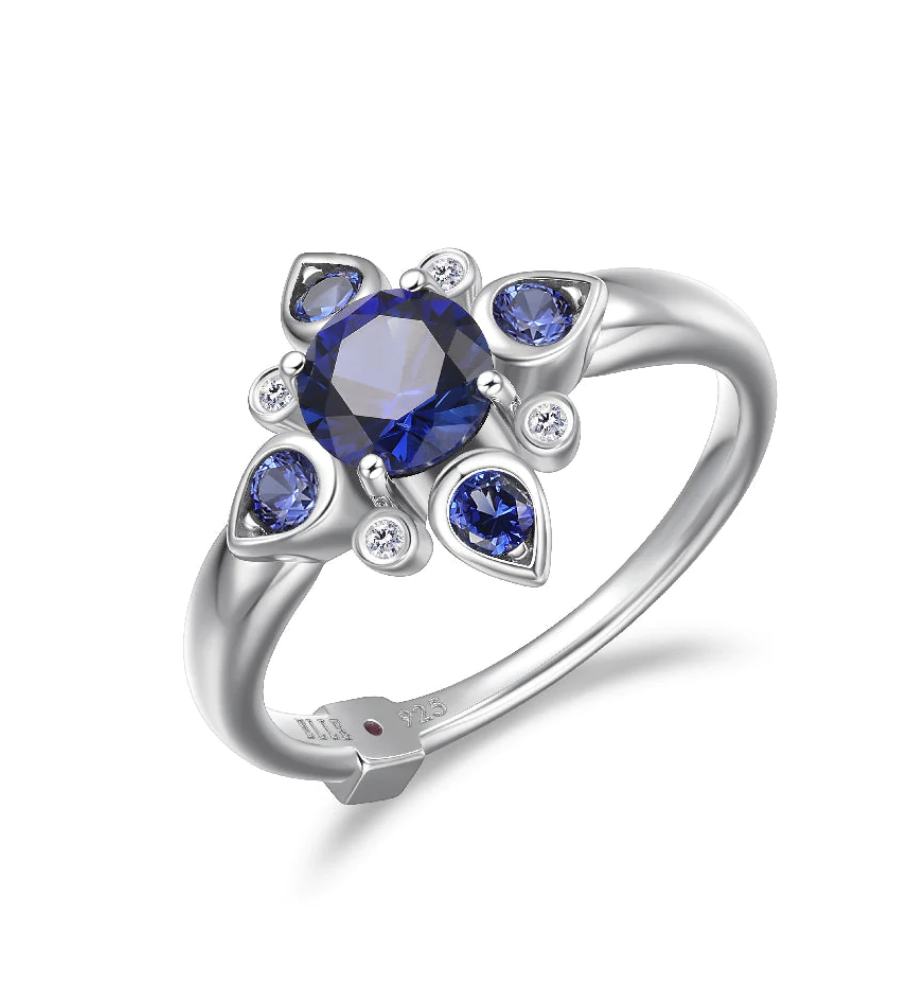 Elle .925 Rhodium Plated Synthetic Sapphire & CZ Ring