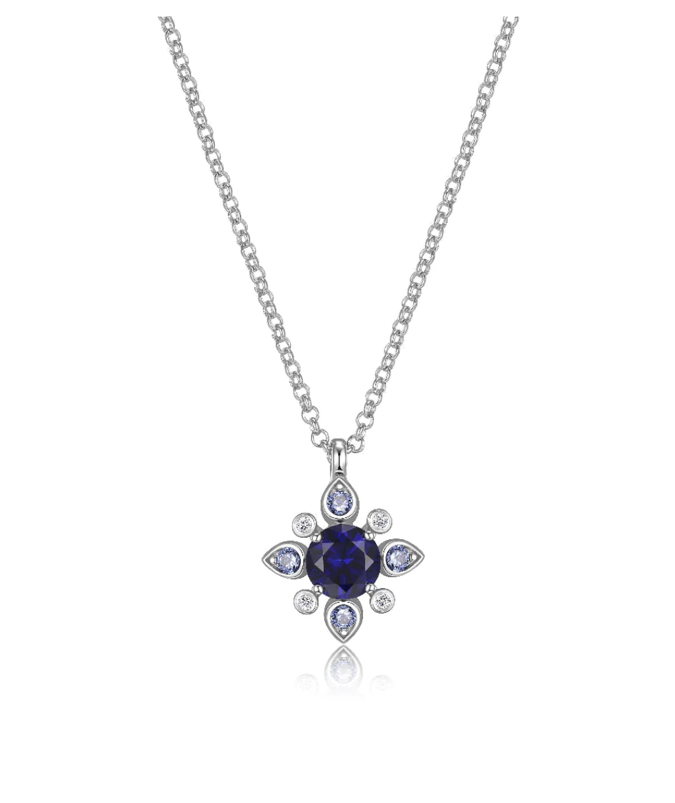 .925 Rhodium Plated Synthetic Sapphire and CZ Pendant