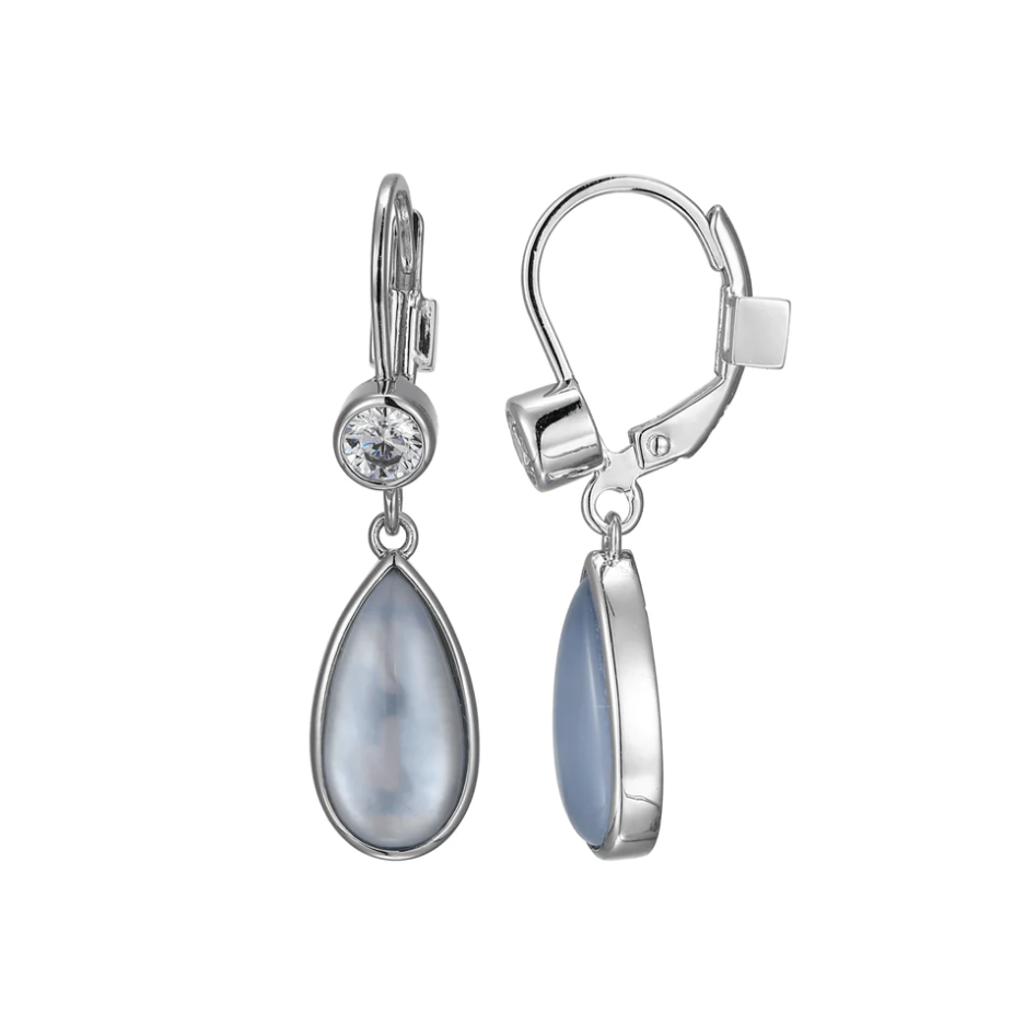 .925 Rhodium Plated Mother Of Pearl Pear Shape Dangles