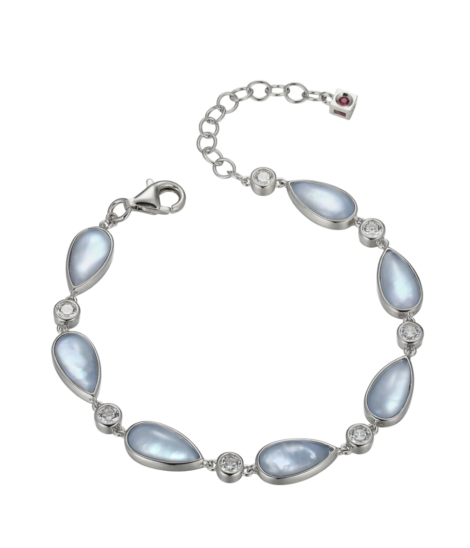 .925 Rhodium Plated Mother Of Pearl Bracelet