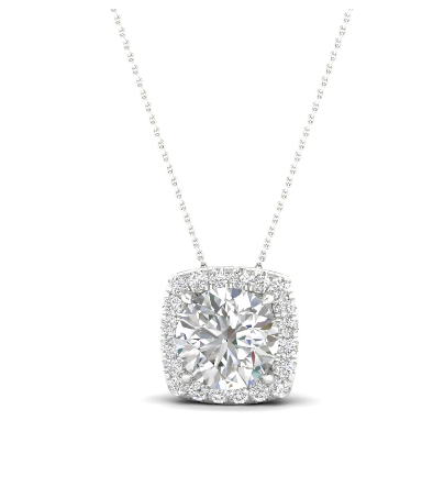 Revelation 14KW LG 2.20TW Diamond Halo Necklace (2CT Center)