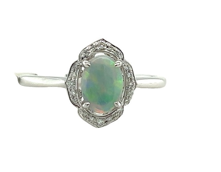 14KW Opal Ring with a Diamond Halo