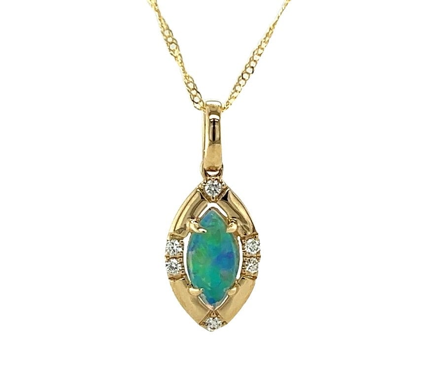 14KY Marquise Opal Pendant with Diamond Accents