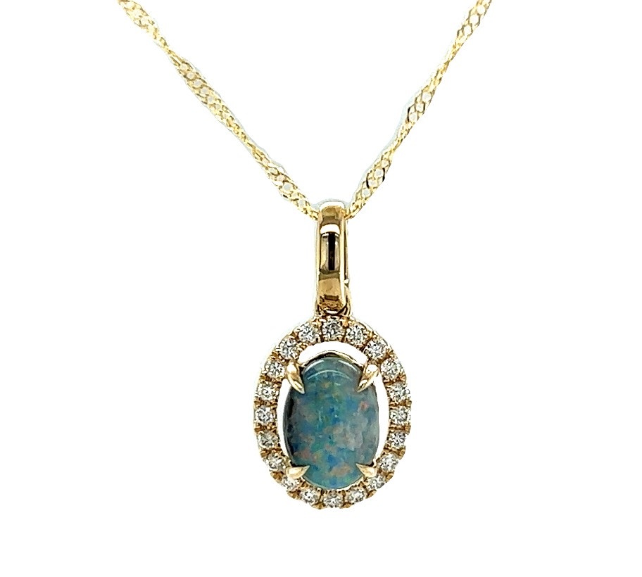 14KY Opal Pendant with a Diamond Halo