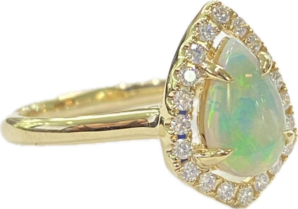 14KY Australian Opal Halo Ring  .68CT/.19tw