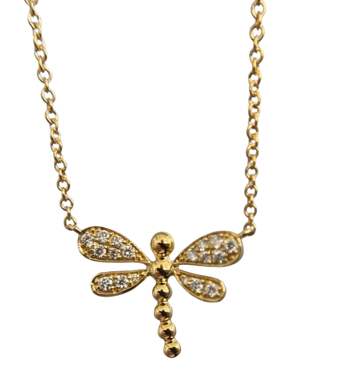 14KY Natural Diamond Dragonfly Pendant
