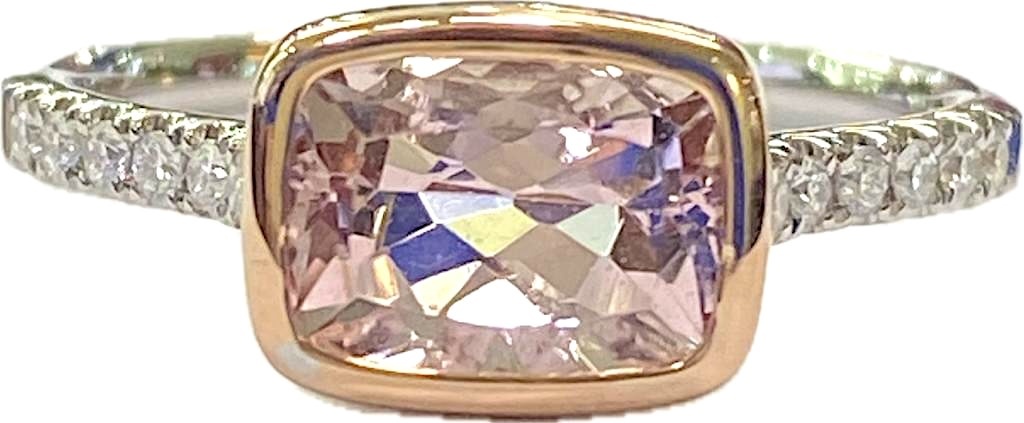 14KW/R Morganite Bezel Ring 1.49CT/.10tw