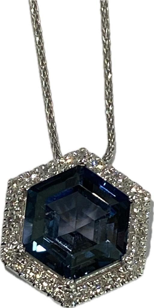 Legend 14KW London Blue Topaz Halo Pendant