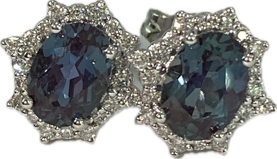 Legend 14KW LG Alexandrite Halo Studs 2.07TW