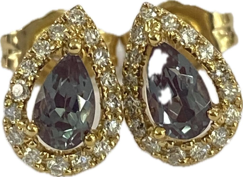 Legend 14KY LG Alexandrite Halo Pear Studs