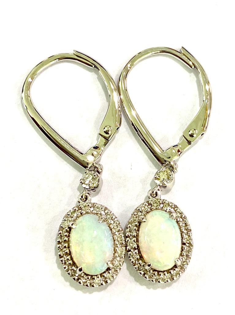 Legend 14KW Opal & Diamond Dangle Earrings 1.12CT