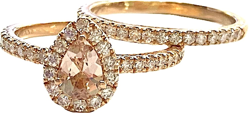 Estate 14KR Morganite and Diamond Ring Set Size 9.5