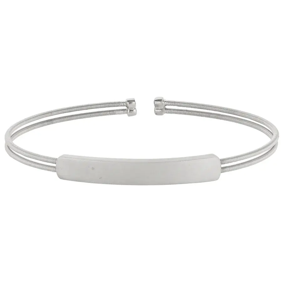 Kelly Waters Rhodium Finish Sterling Silver Two Cable Cuff Bracelet With Name Plate
