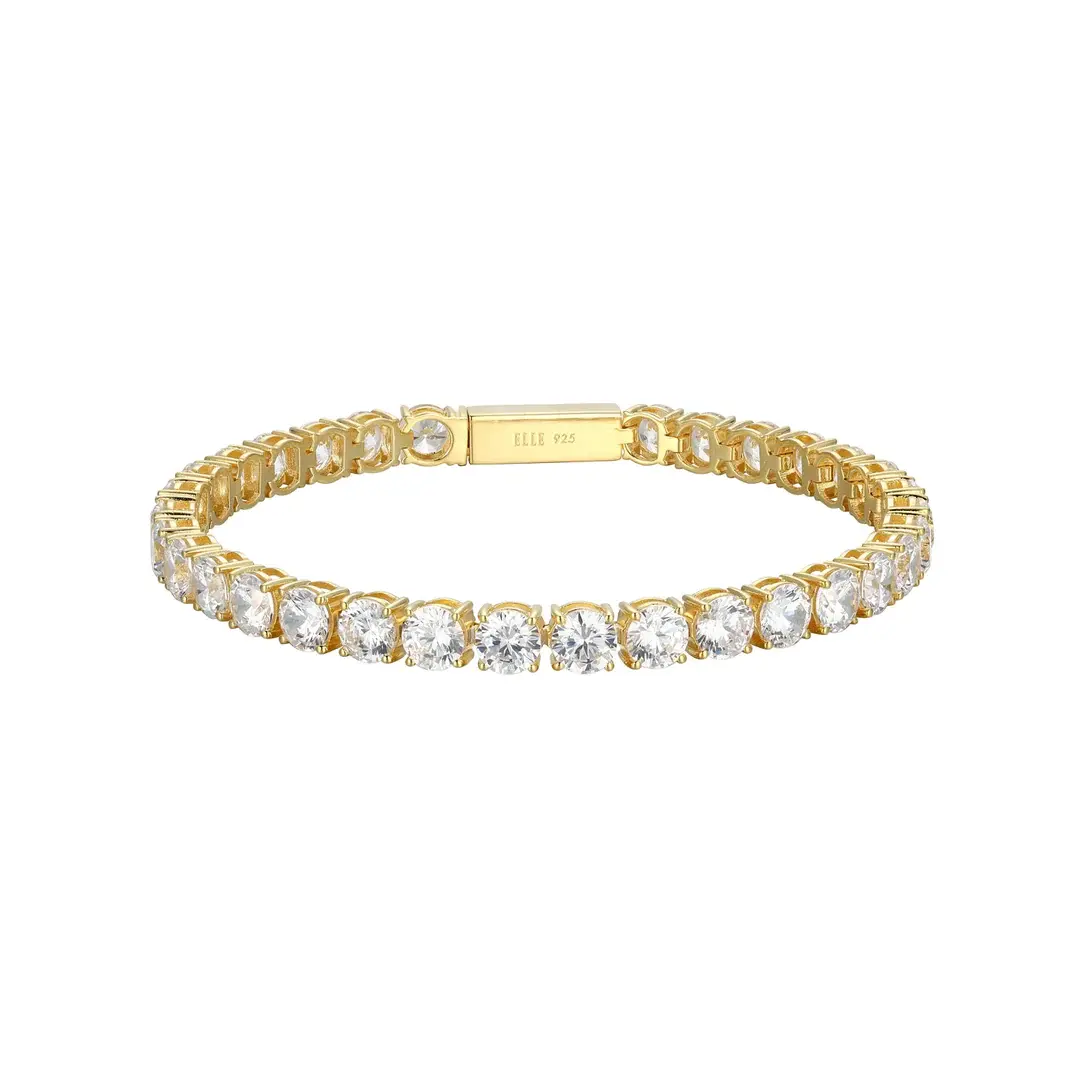 Elle .925 YELLOW GOLD PLATED 5MM CUBIC ZIRCONIA BRACELET 7.25"