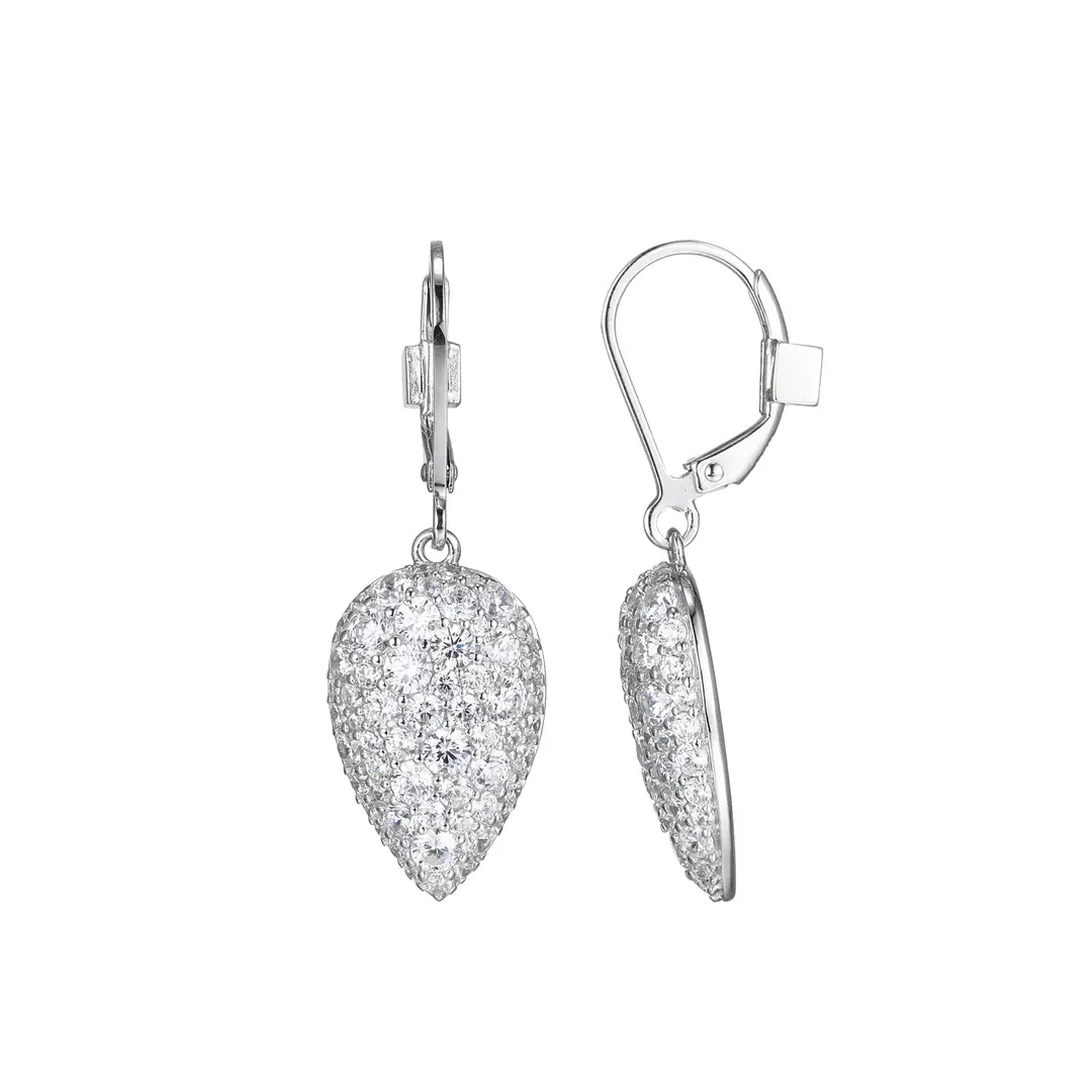 Elle .925  RHODIUM PLATED TEARDEOP CUBIC ZIRCONIA LEVERBACK EARRING