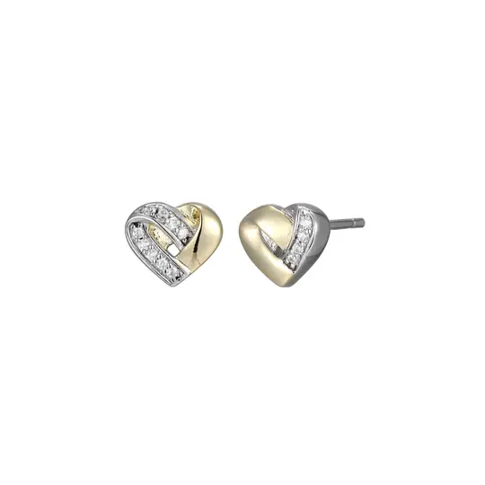 Elle Sterling Silver Rhodium and Gold plated CZ Heart Stud earrings