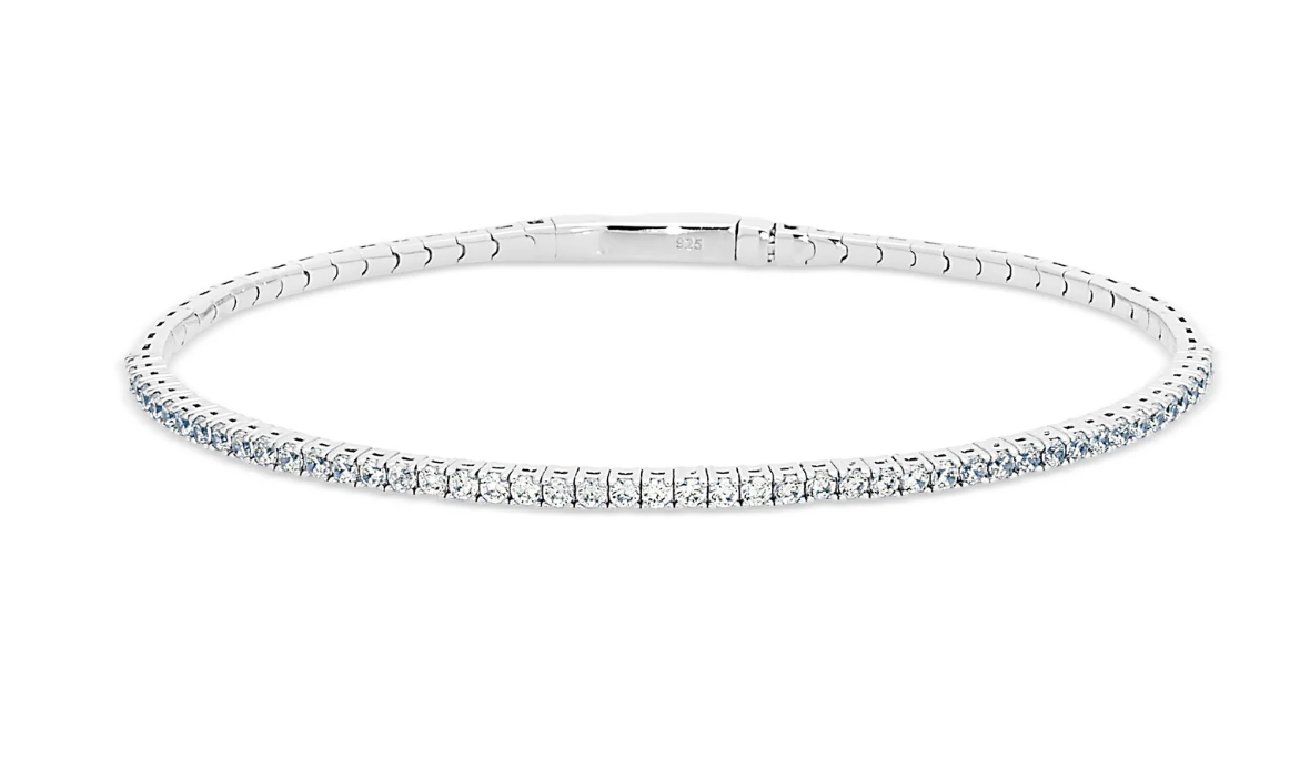 Kelly Waters Sterling Silver Platinum Finish Flexible Bracelet with 1.75mm CZ