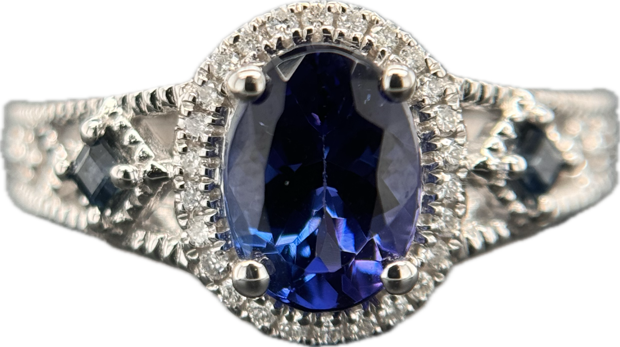 14KW Tanzanite & Sapphire Halo Ring