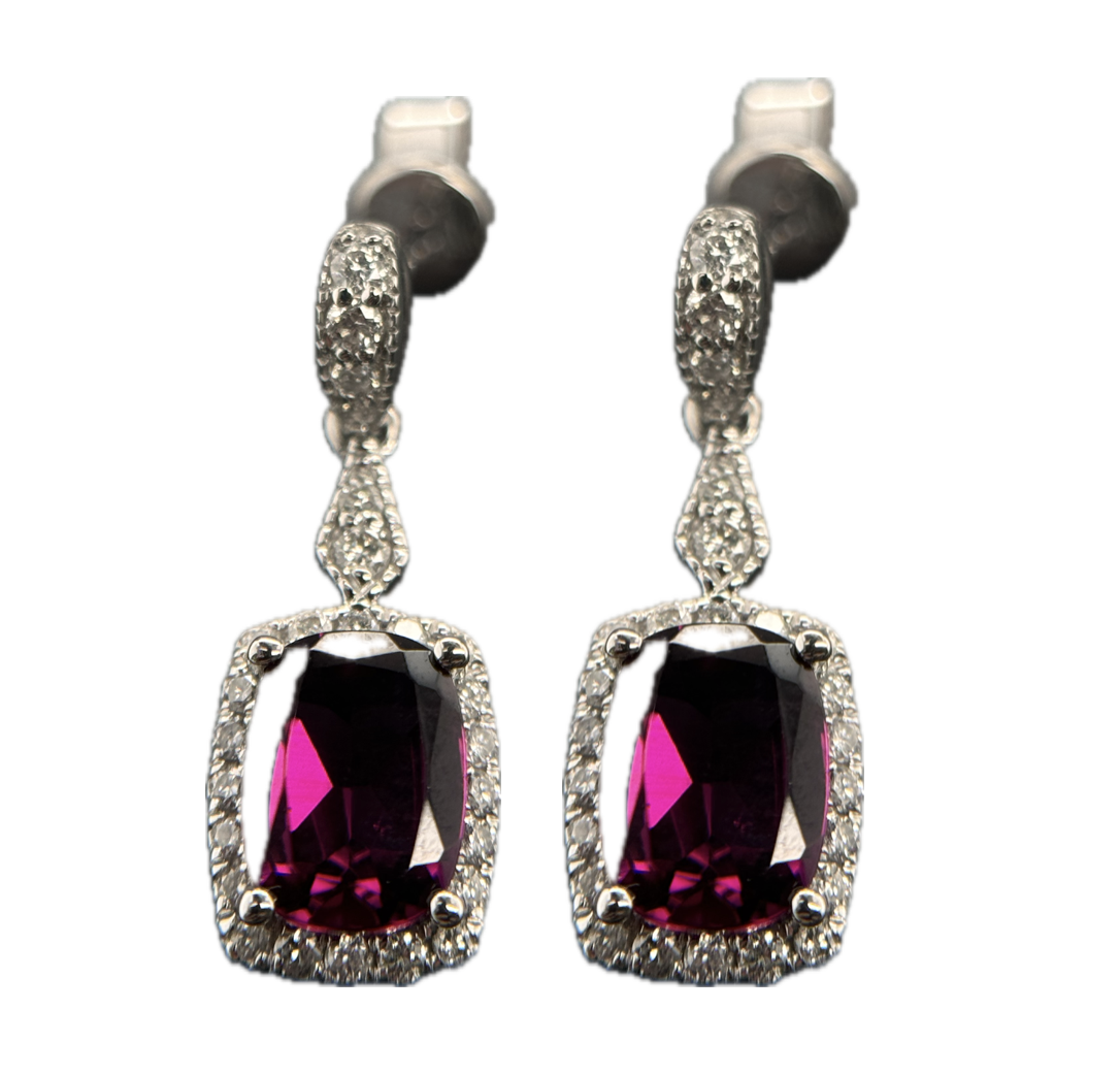 14KW Rhodolite  & Diamond Earrings