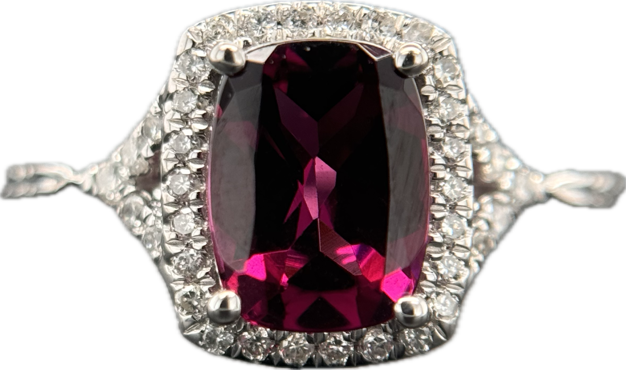 14KW Rhodolite Halo Diamond Ring