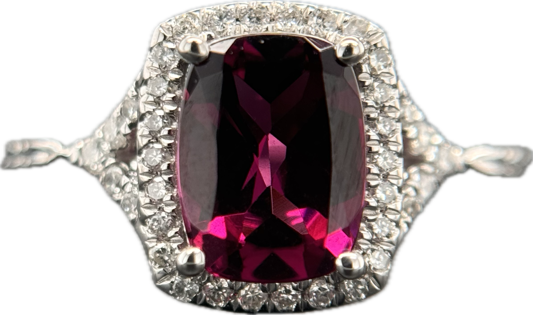 14KW Rhodolite Halo Diamond Ring