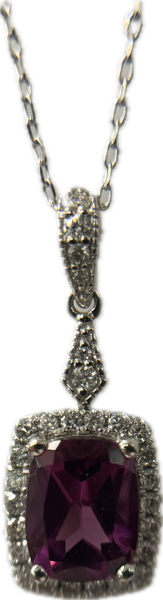 14KW Rhodolite & Diamond Halo Pendant