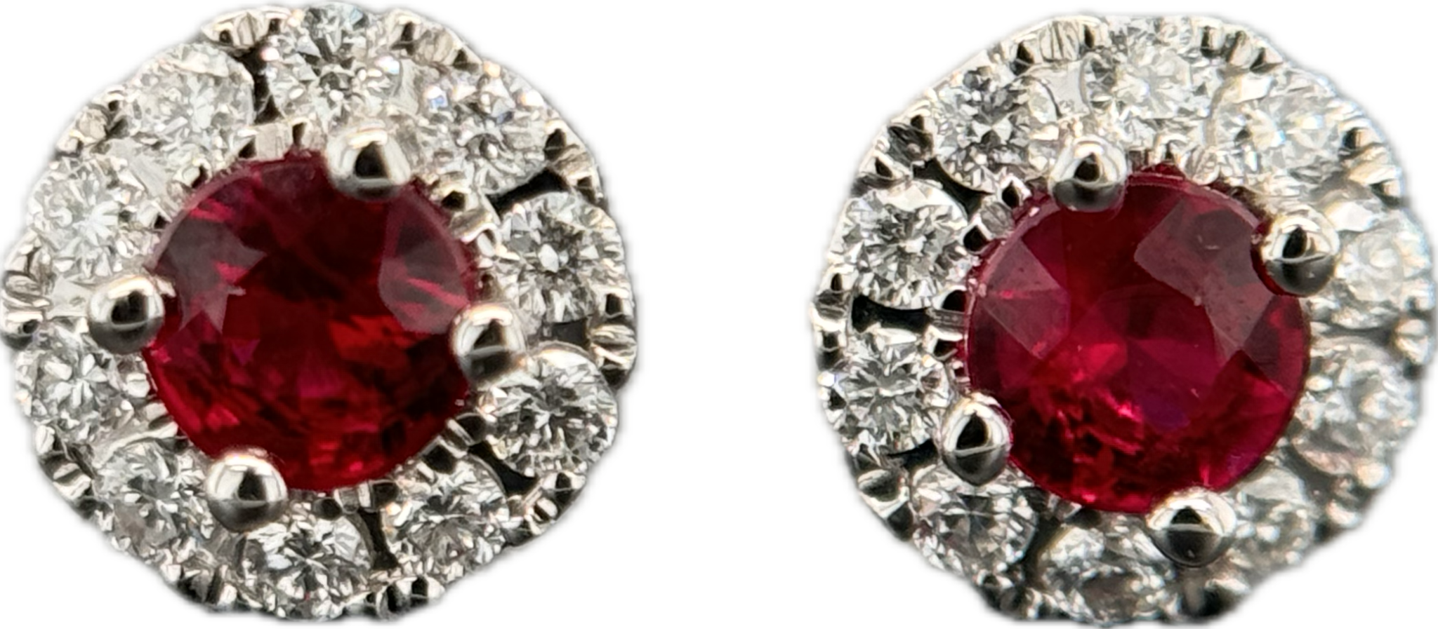 14KW Ruby Halo Stud Earrings .23CT