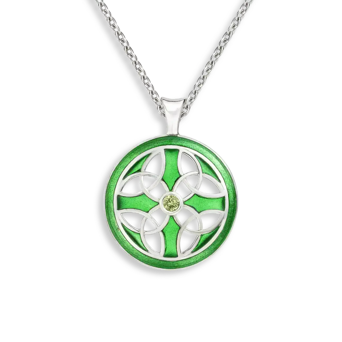 .925  Circle Celtic Cross Necklace with a Peridot