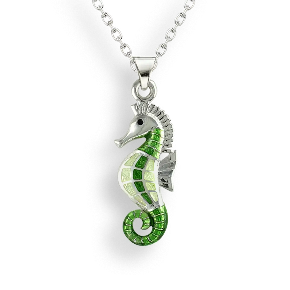.925 Green Seahorse Enamel Necklace
