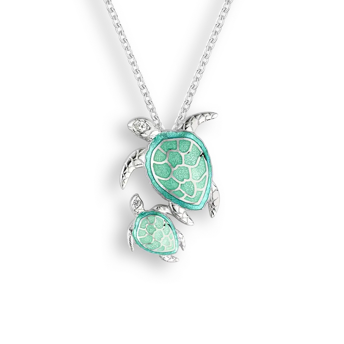 .925 Green Turtle Necklace with White Sapphires