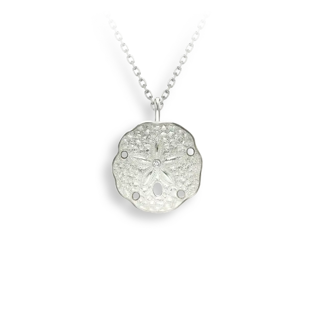 .925 White Sand Dollar Necklace with White Sapphires