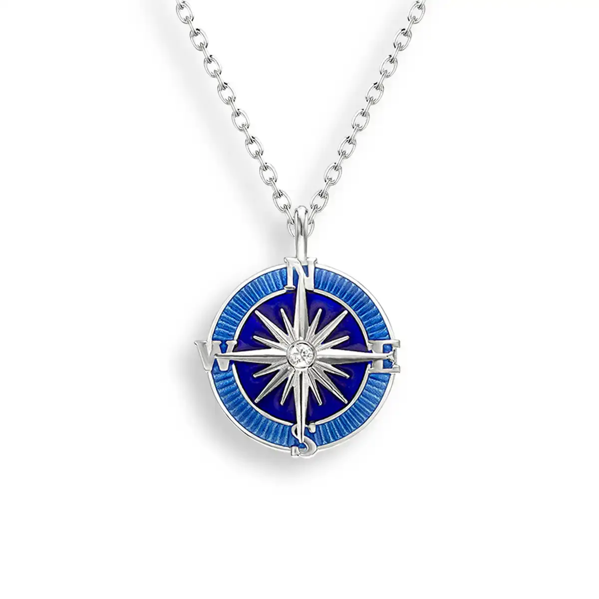.925 Blue Compass Rose Necklace with White Sapphires