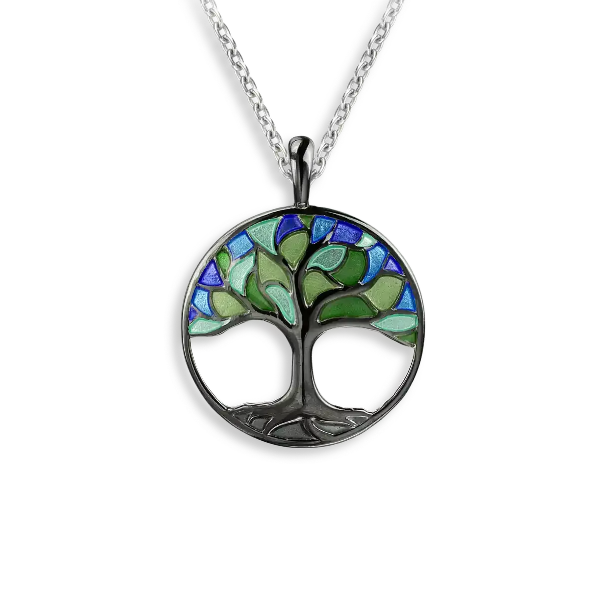 .925 Green Tree Of Life Black Rhodium Plated Necklace