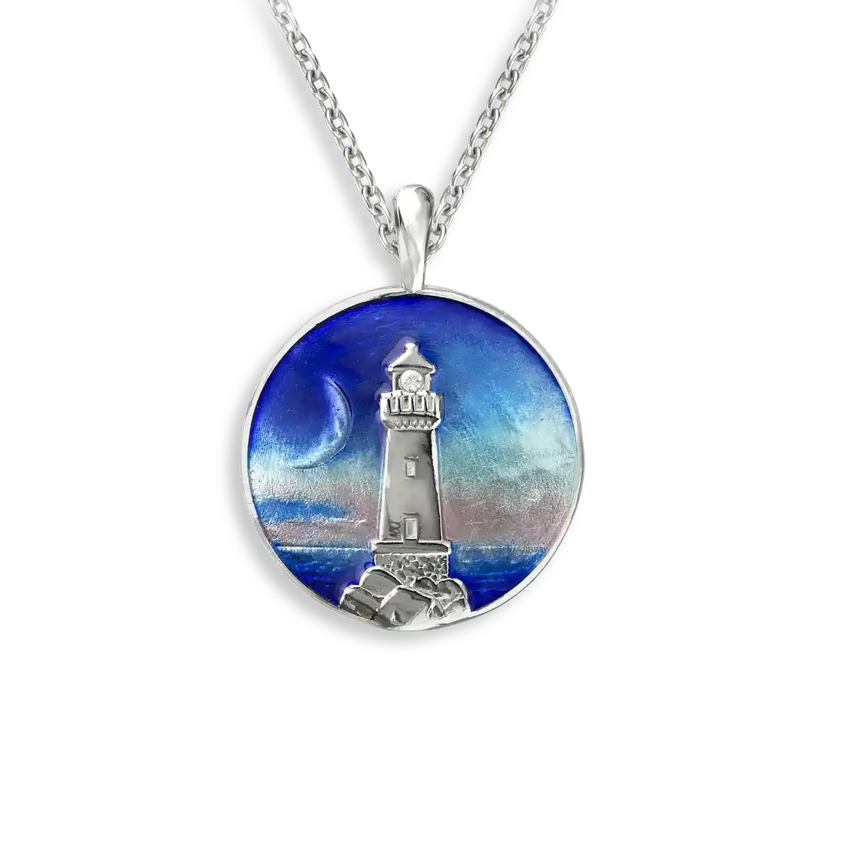 .925  Blue Lighthouse Necklace with White Sapphires