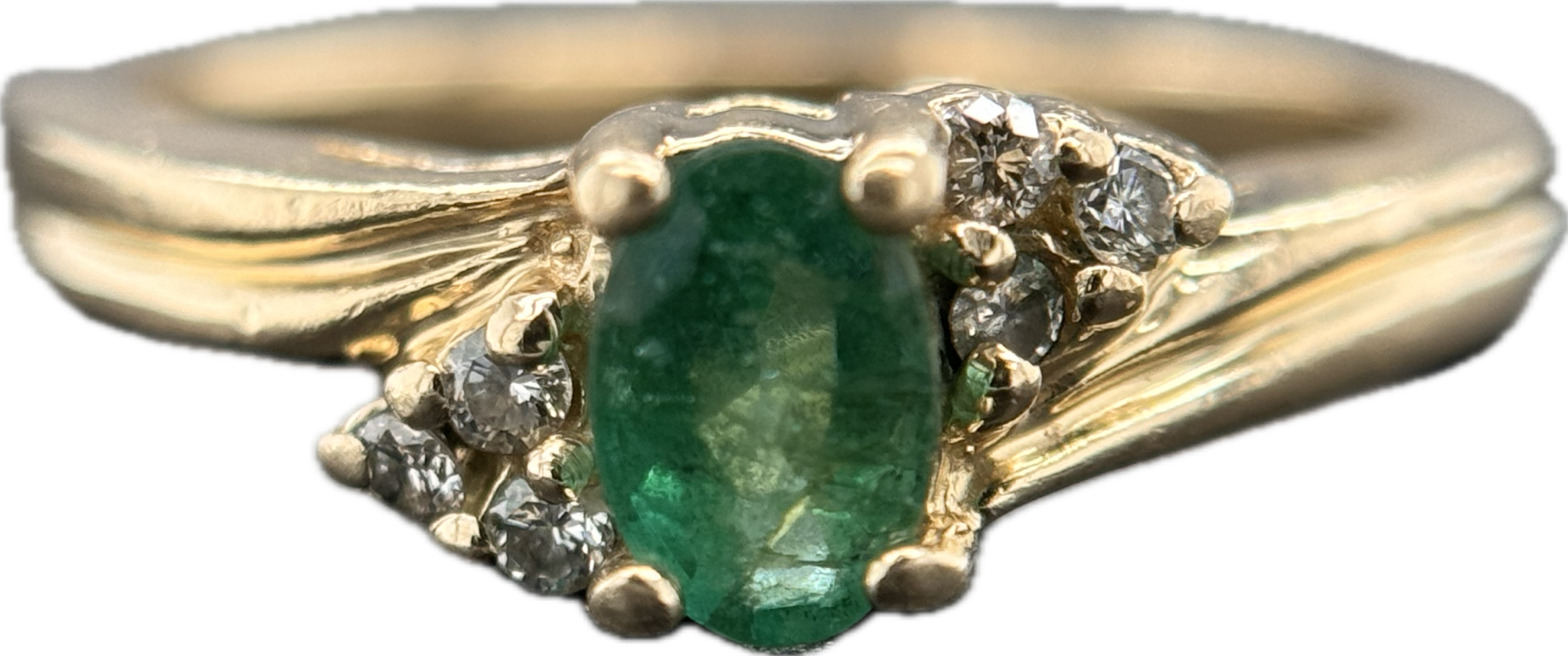 14KY Diamond .06CT & Emerald .47CT Ring