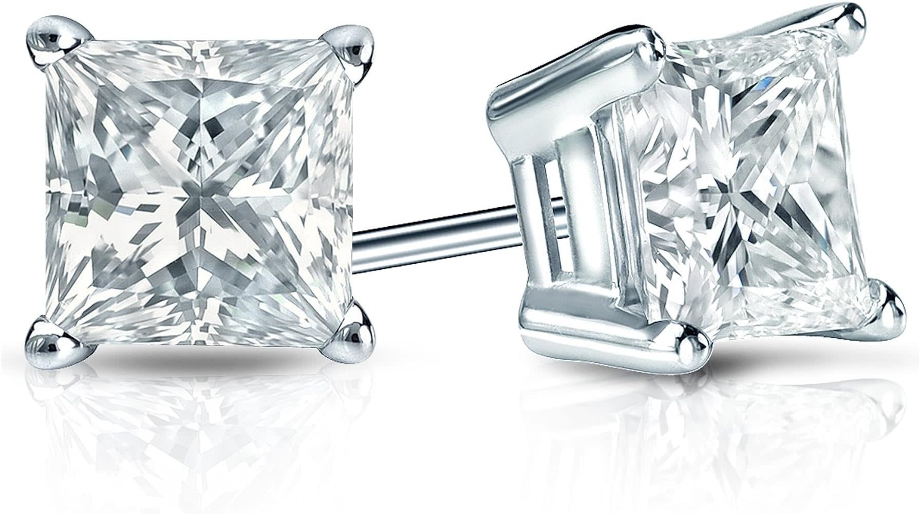 14KW .26TW Natural Princess Cut Diamond Studs