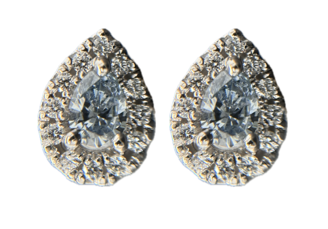 14KW Pear Halo Studs