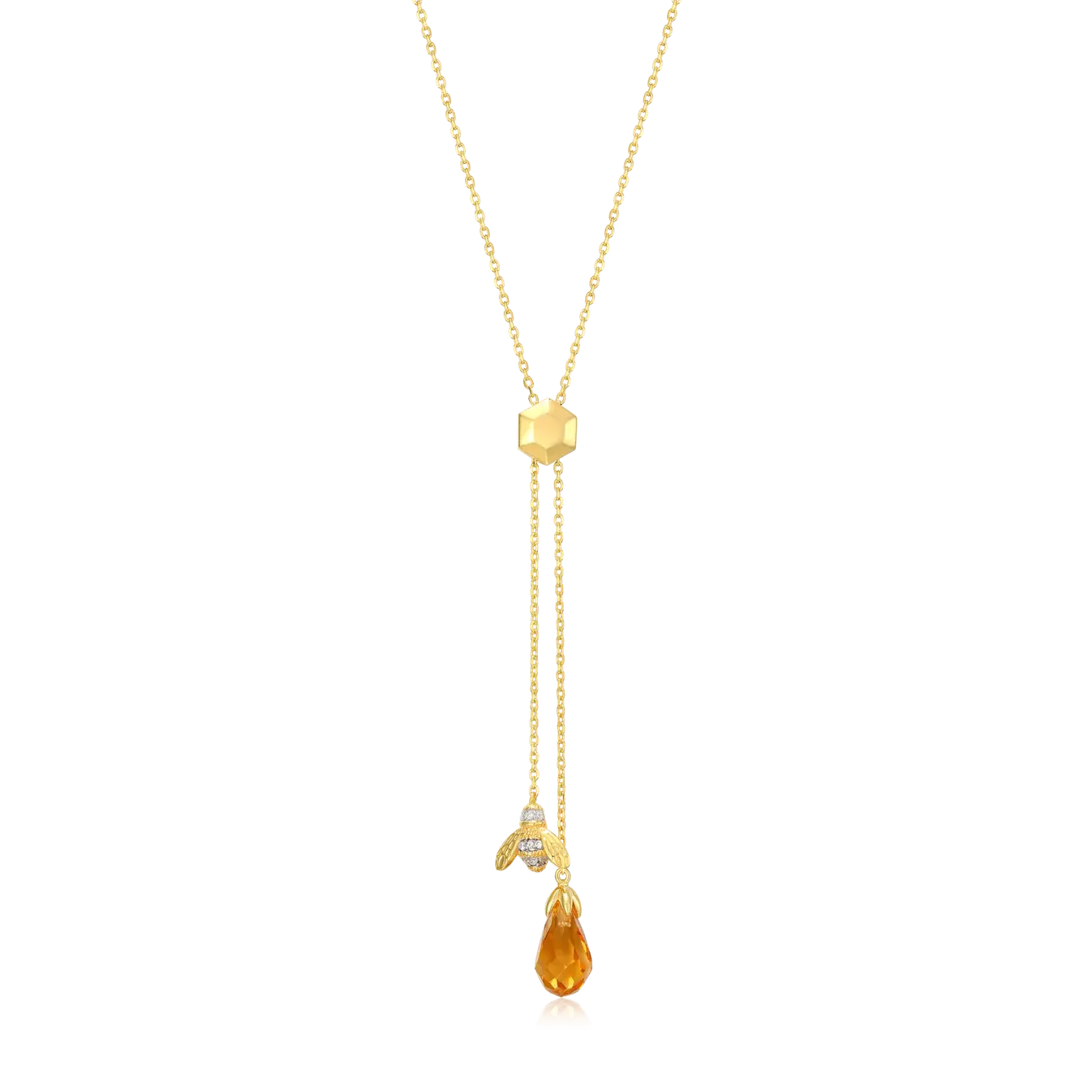 .925 14K Gold Plated Dangle Bee Pendant with Lab Grown Diamonds