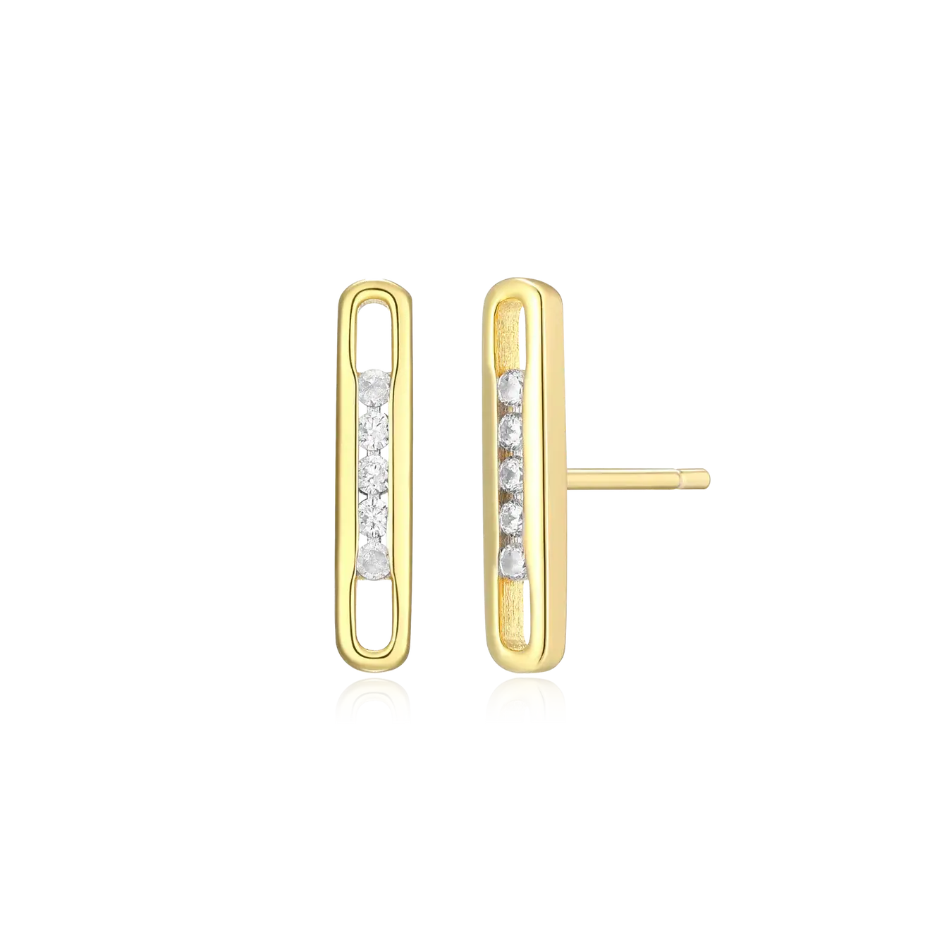 Monte Luna .925 14K Gold Plated Bar Diamond Studs