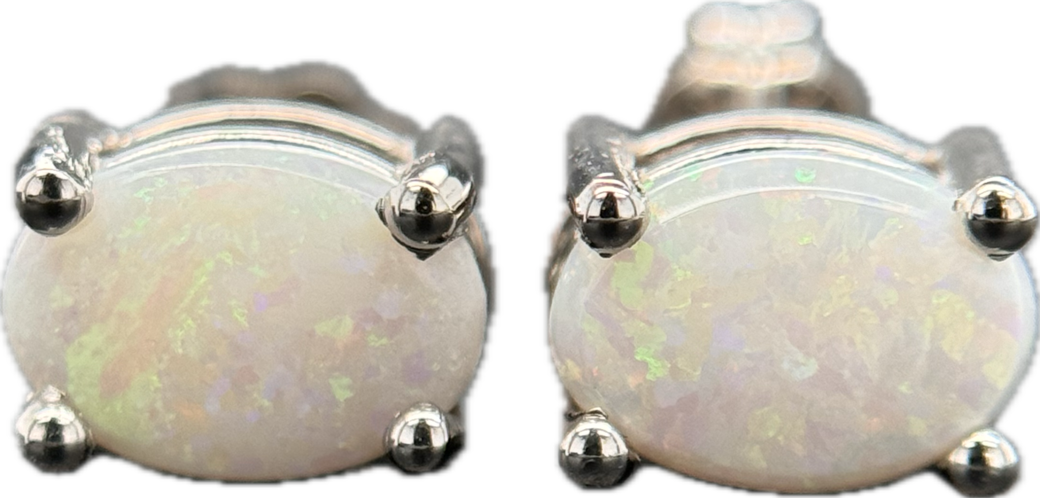 14KW White Opal Stud Earrings 7X5