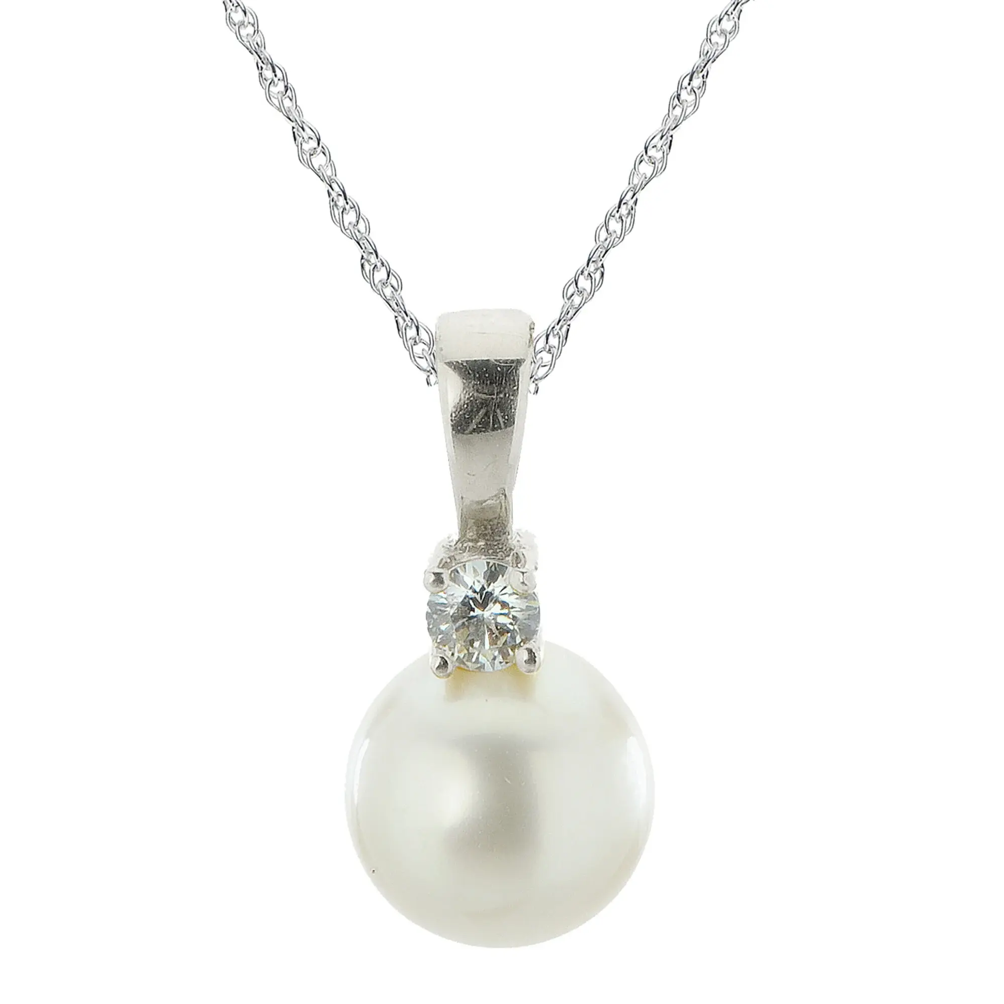 Imperial 14KW 18" Pearl & Diamond Pendant .04CT