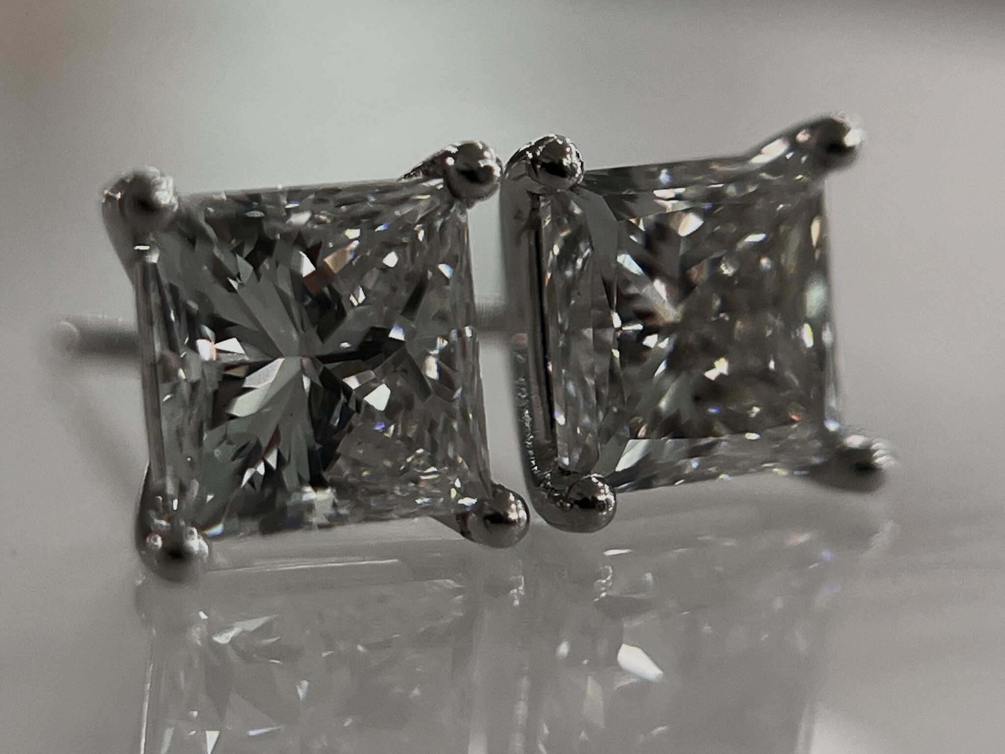 14KW LG Princess Cut Diamond Studs .90CTW