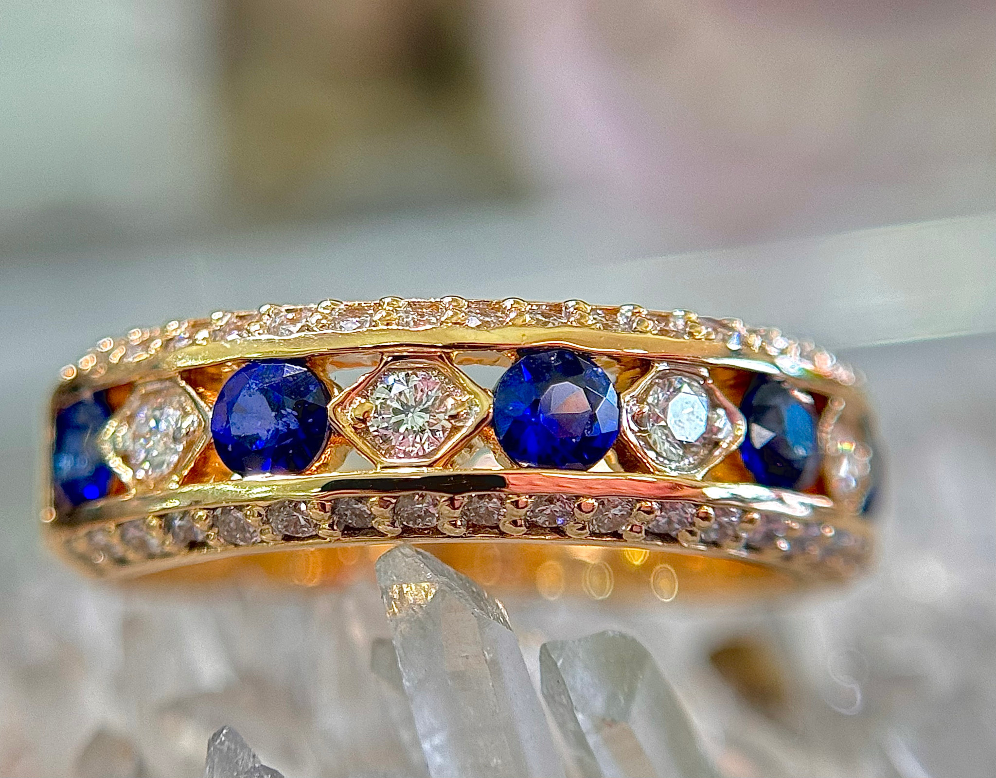 14KY LG Sapphire and LG diamond Fashion Ring