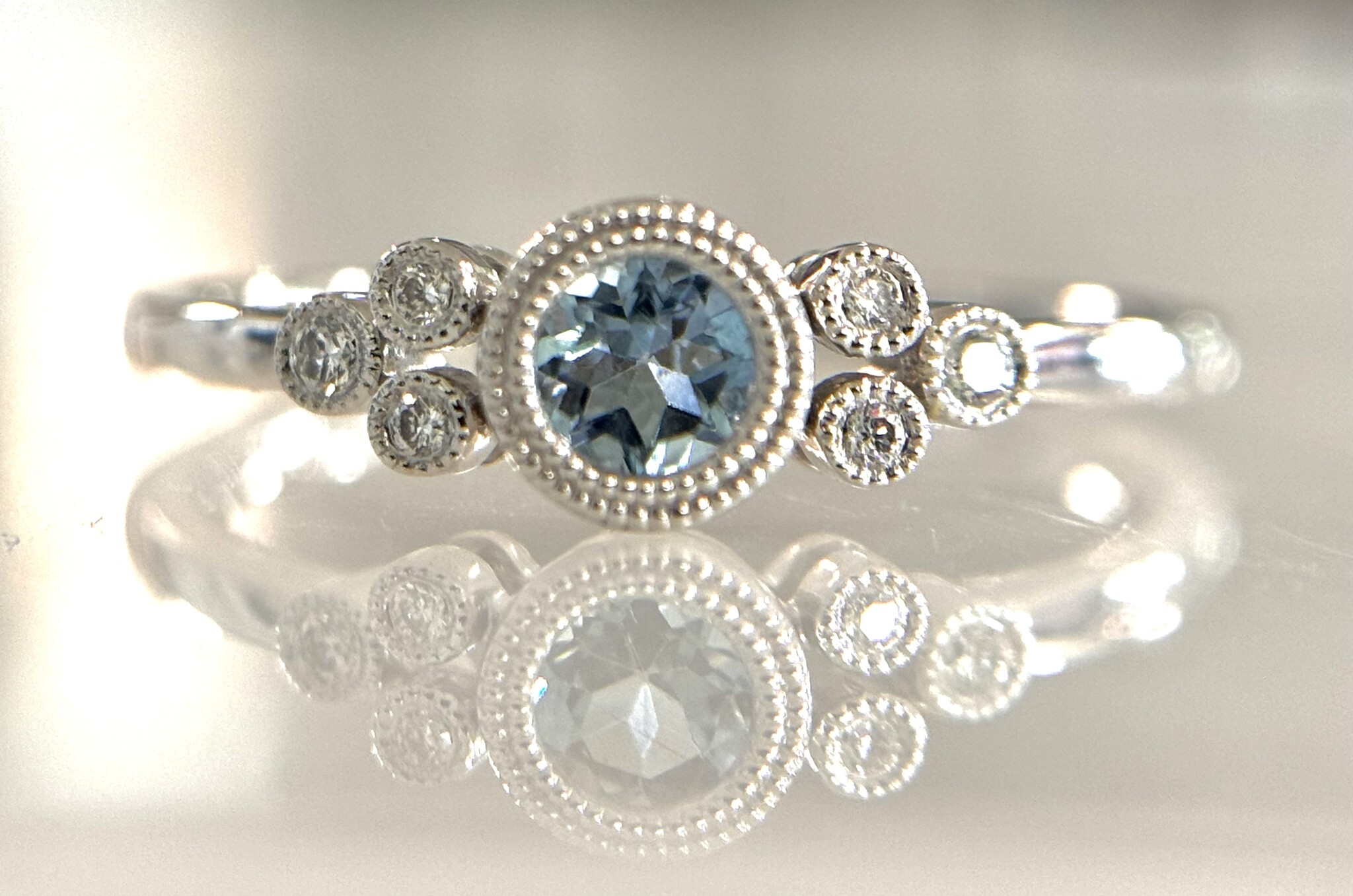14KW Aquamarine & Diamond Fashion Ring